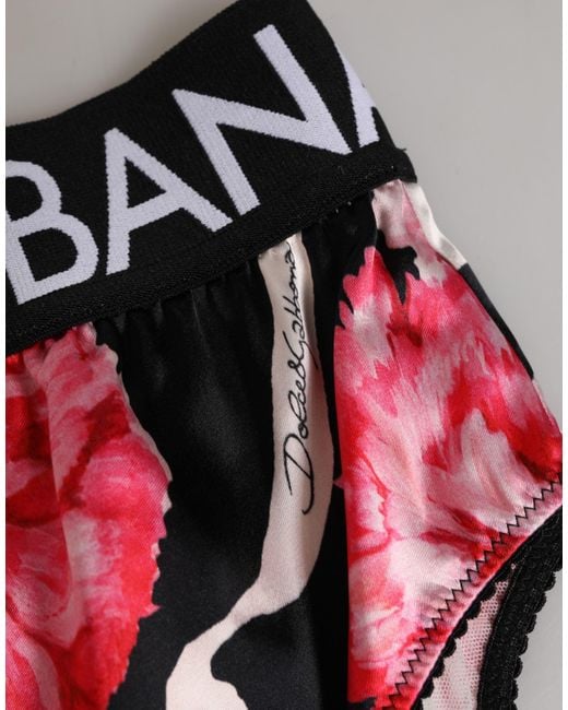 Dolce & Gabbana Red Black Floral Print High Waist Panty Underwear