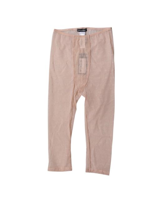 Dolce & Gabbana Pink Beige Logo Lace Lingerie Cropped Tights Underwear