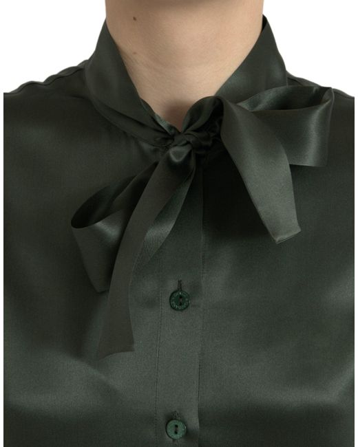 Dolce & Gabbana Black Elegant Silk Ascot Collar Blouse