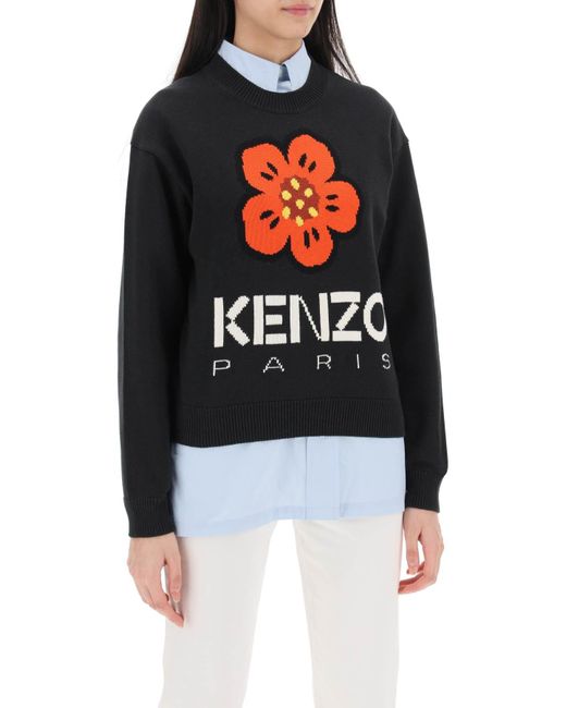 KENZO Blue Bokè Flower Sweater In Organic Cotton