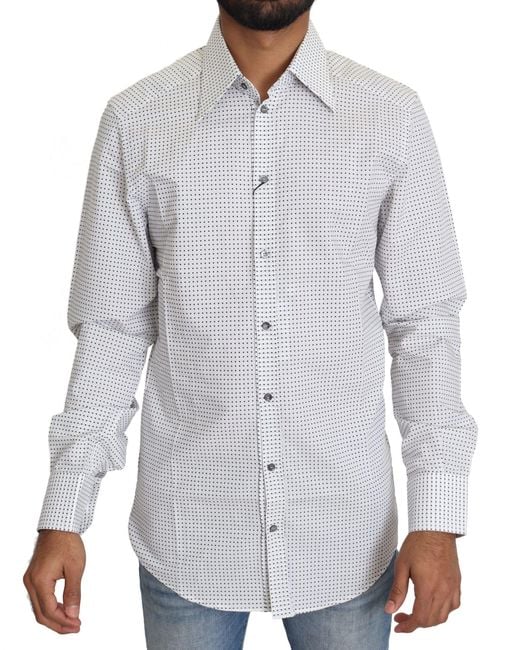 Dolce & Gabbana Gray Polka Dots Dress Shirt for men