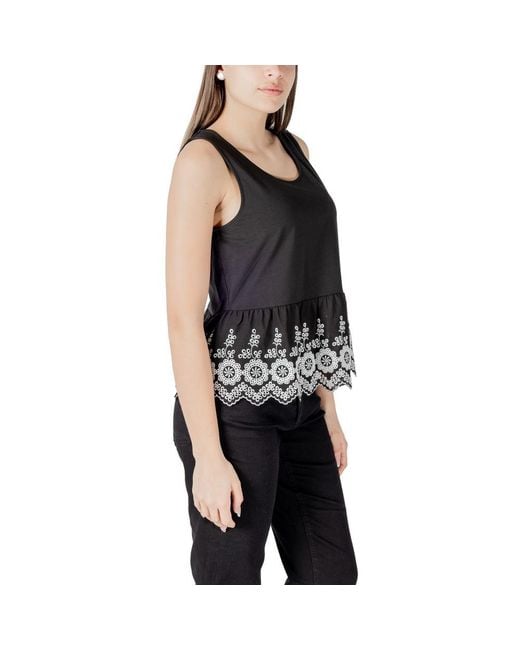 Ichi Black Cotton Tank Top