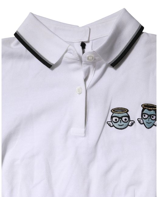 Dolce & Gabbana White Cotton Short Sleeves Collared Polo Top for men