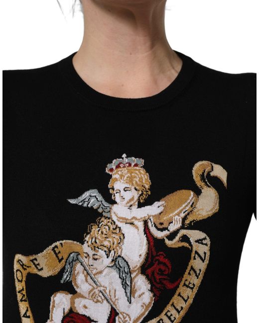 Dolce & Gabbana Black Angels Wool Crew Neck Pullover Sweater