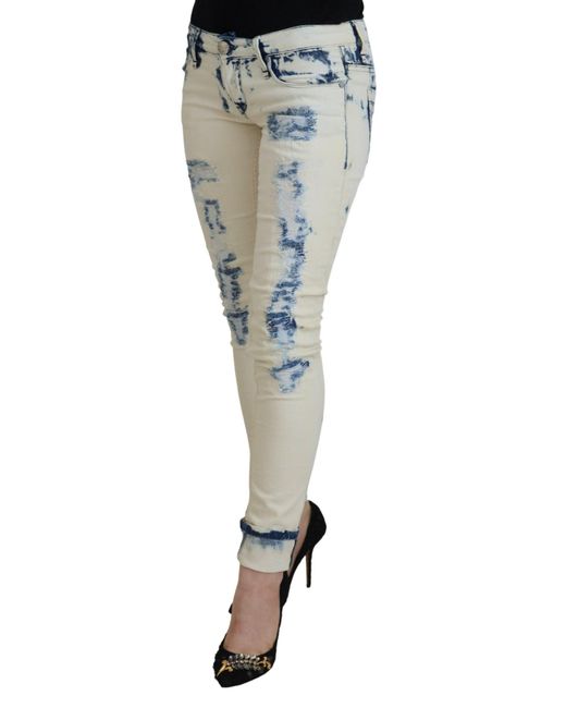 Acht Blue Chic Low Waist Tattered Skinny Jeans