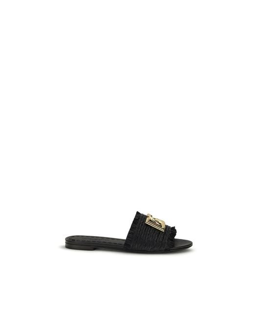 Dolce & Gabbana Black Beige Viscose Flat Sandals