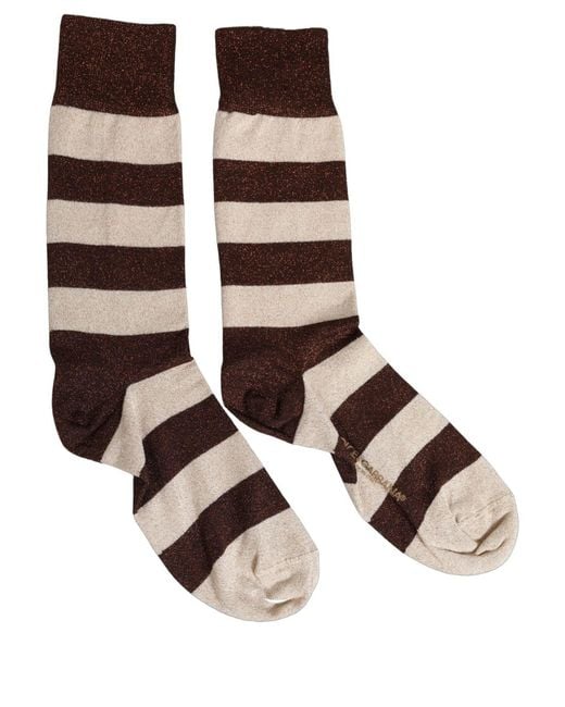 Dolce & Gabbana Brown Beige Stripes Mid Calf Accessory Socks