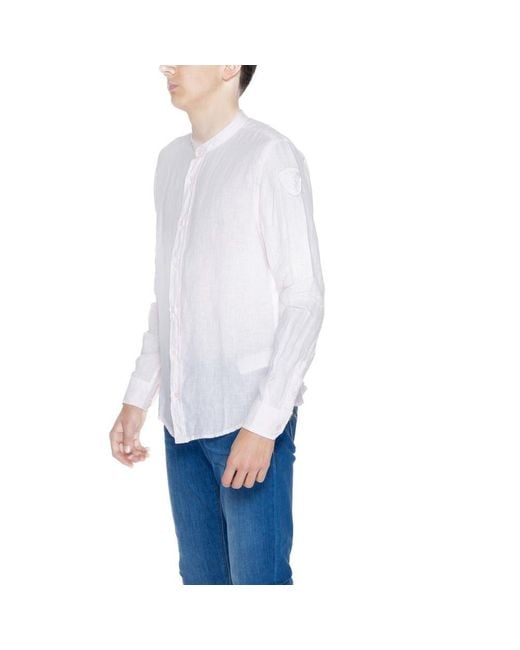 Blauer White Multicolor Linen Dress Shirt for men
