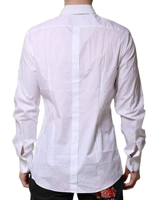 Dolce & Gabbana White Cotton Gold Long Sleeves Formal Shirt for men