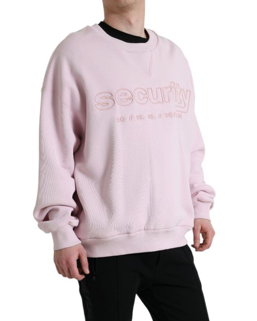 Dolce & Gabbana Pink Embroidered Crew Neck Pullover Sweater for men