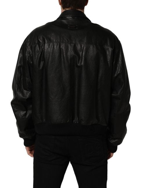 Dolce & Gabbana Black Leather Full Zip Men Biker Jacket for men