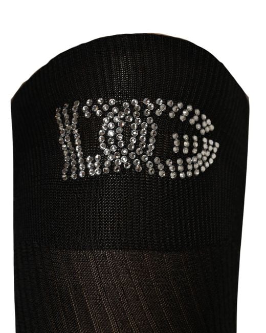 Dolce & Gabbana Black Dg Logo Rhinestones Stretch Thigh High Socks