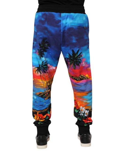Dolce & Gabbana Blue Printed Drawstring Pants for men