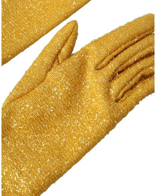 Dolce & Gabbana Yellow Gold Lurex Fantasia Mid Arm Length Gloves