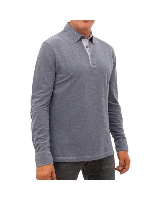 Corneliani Gray Long Sleeve Polo Shirt Melange Cotton for men
