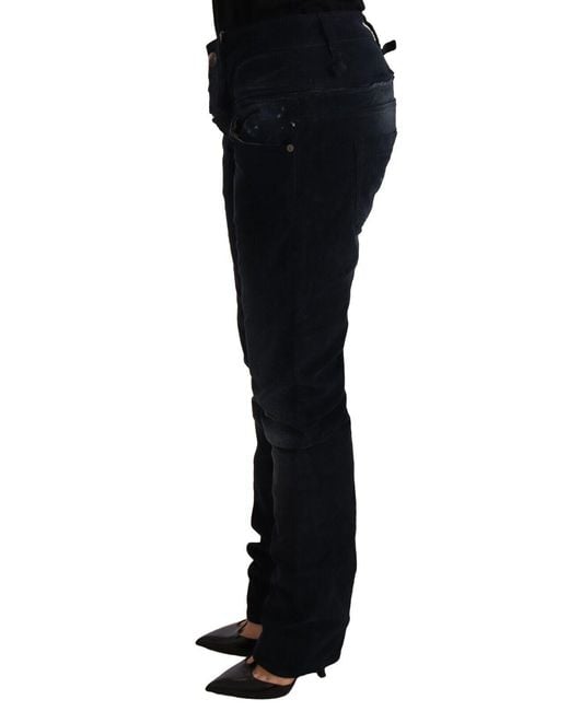Acht Blue Washed Cotton Denim Low Waist Loose Fit Trousers Jeans