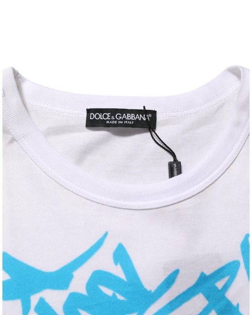 Dolce & Gabbana White Graphic Print Cotton Crew Neck T for men