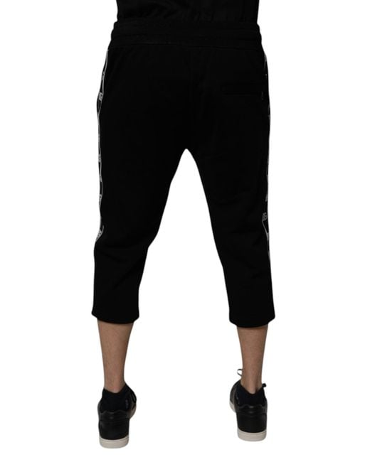 Dolce & Gabbana Black Cotton Blend Cropped Sweatpants Pants for men
