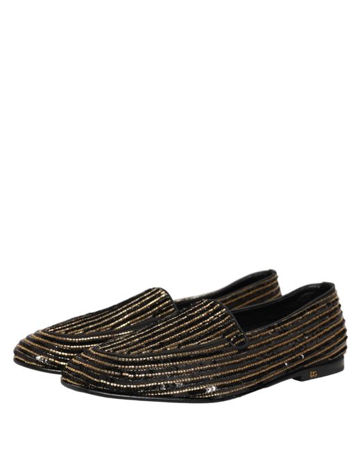 Dolce & Gabbana Black Gold Sequined Men Dress Loafers Shoes for men