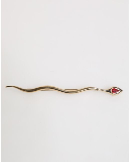 Dolce & Gabbana Natural Gold Brass Red Crystal Spilla Serpente Mens Brooch Pin for men