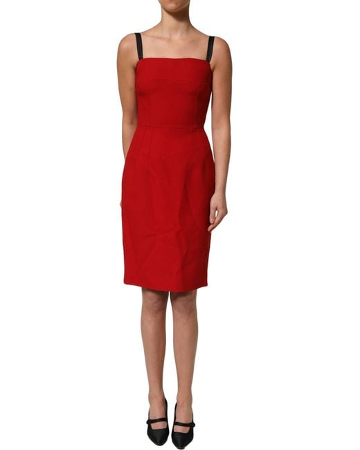 Dolce & Gabbana Red Stretch Bodycon Sheath Knee Length Dress