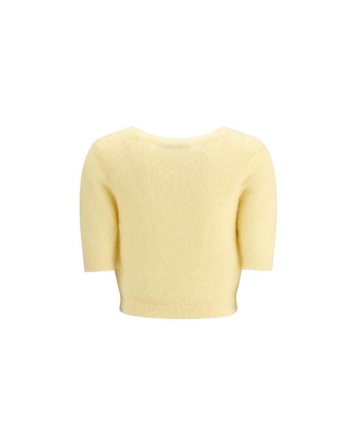 Alessandra Rich Yellow Short Sleeve Mohair Sweater