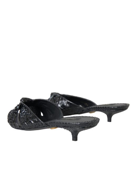 Dolce & Gabbana Black Exotic Leather Heels Slides Shoes