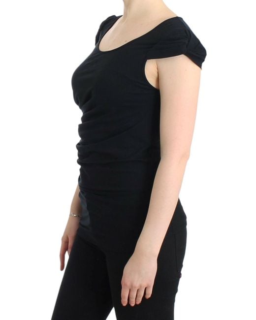 Roberto Cavalli Black Jersey Top Scoop Neck Short Sleeve