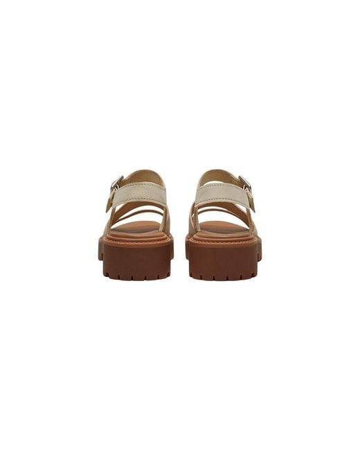 Timberland Brown Beige Leather Platform Sandals