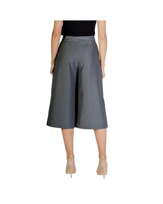 Ichi Black Gray Polyester Cropped Pants