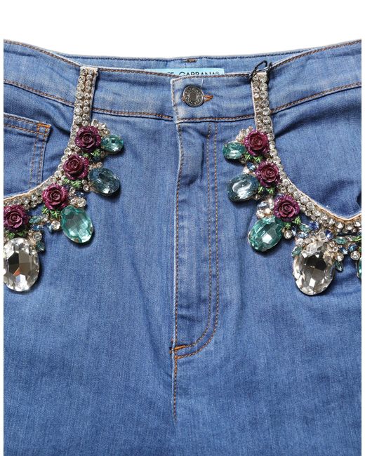 Dolce & Gabbana Blue Cotton Embellished Bermudadenim Shorts