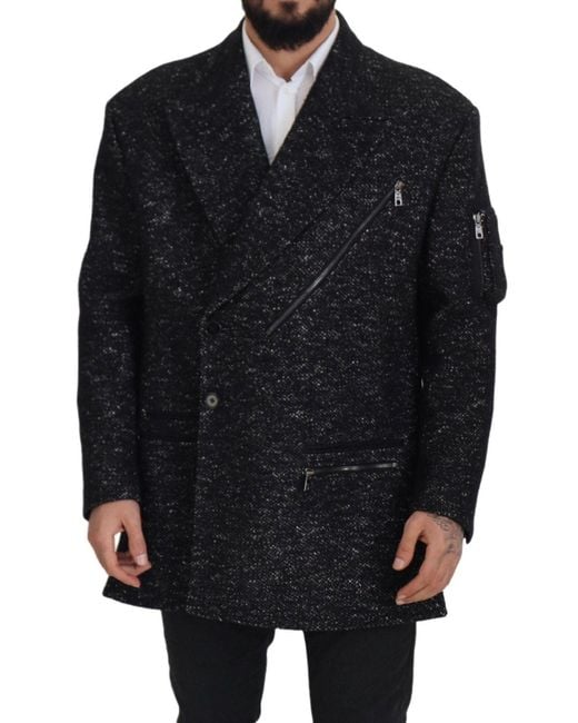 Dolce & Gabbana Black Wool Double Breasted Coatjacket for men