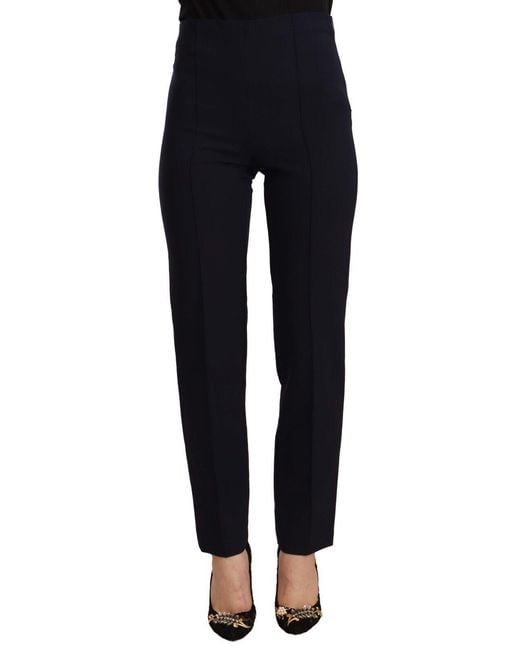 Aglini Black High Waist Polyester Straight Pants