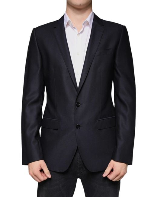 Dolce & Gabbana Blue Dark Wool Single Breasted Dress Coat Blazer for men