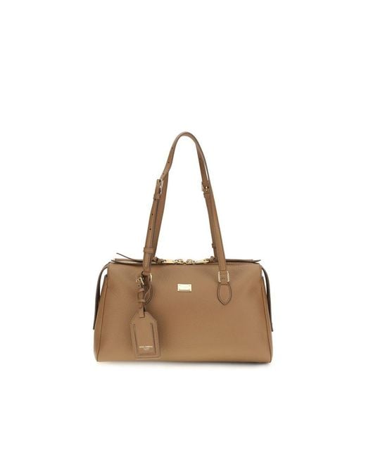 Dolce & Gabbana Brown Beige Calf Leather Bos Taurus Shoulder Bag