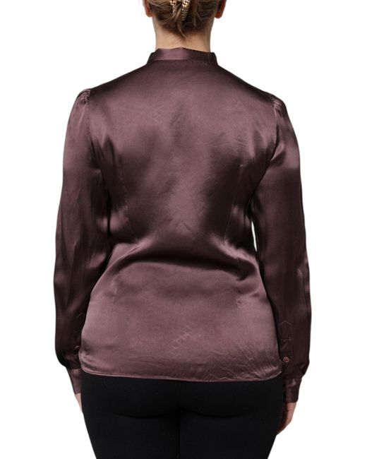 Dolce & Gabbana Purple Ascot Collar Silk Blouse Top