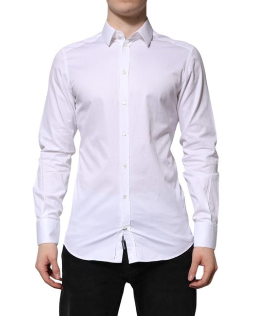 Dolce & Gabbana White Cotton Long Sleeve Dress Shirt for men