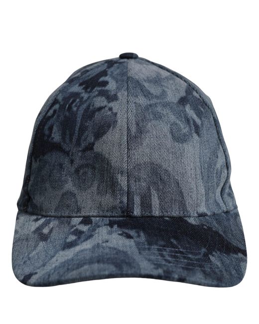 Dolce & Gabbana Men Blue All Over Logo Cotton Baseball Cap Hat for men