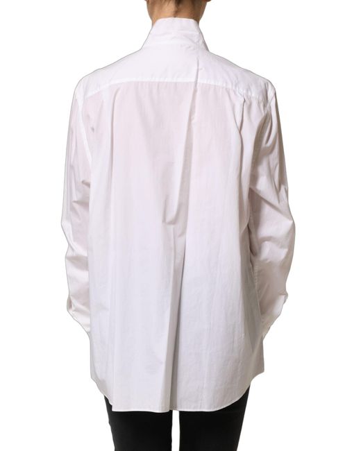 Dolce & Gabbana Gray Ruffled Bib Long Sleeves Blouse Top Cotton