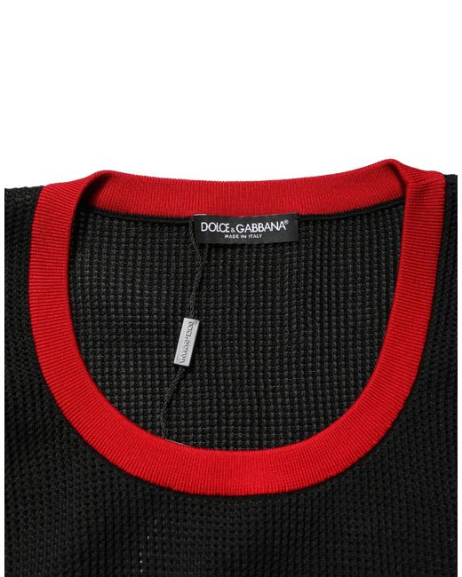 Dolce & Gabbana Black Crew Neck Sleeveless Knit Vest T-Shirt Cotton Polyester for men