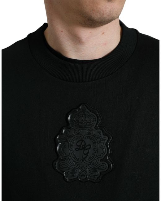 Dolce & Gabbana Black Cotton Round Neck Pullover Logo Sweater for men