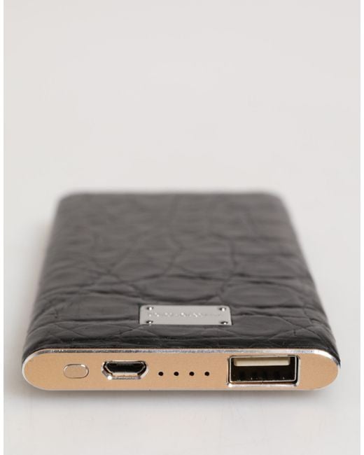 Dolce & Gabbana Black Leather Exotic Skin 3000mah Power Bank Charger Usb