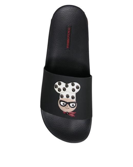 Dolce & Gabbana Black Pool Slides Cartoon Print Style for men
