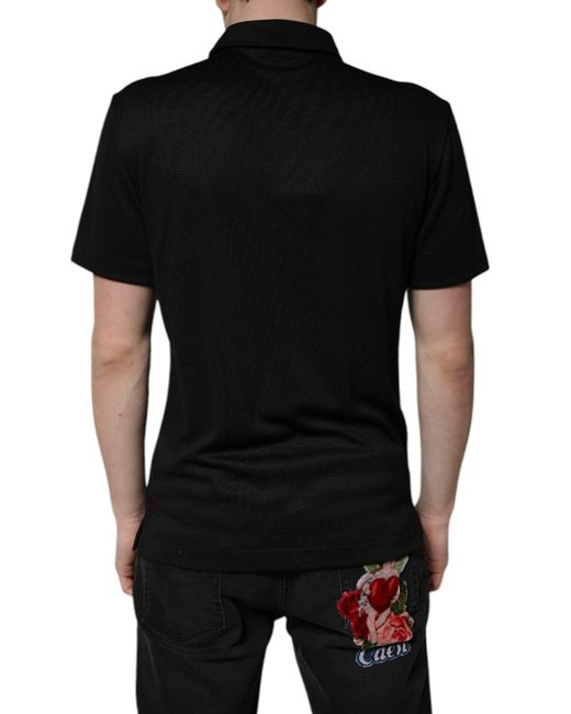 Dolce & Gabbana Black Polyester Dg Logo Collared Polo T for men