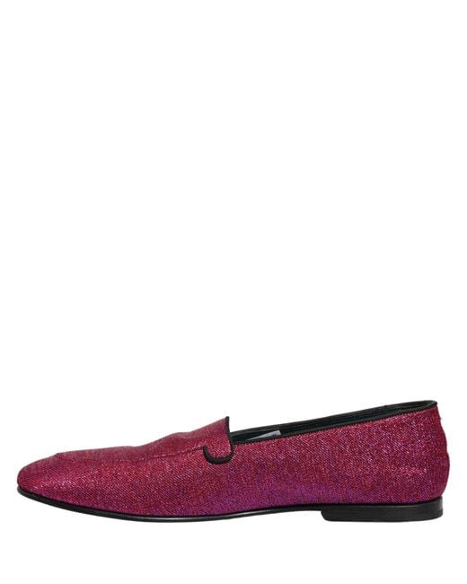 Dolce & Gabbana Purple Pink Glitter Lurex Logo Dress Loafers Shoes for men