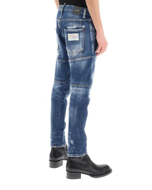 DSquared² Blue Medium Mended Rips Wash Tidy Biker Jeans for men