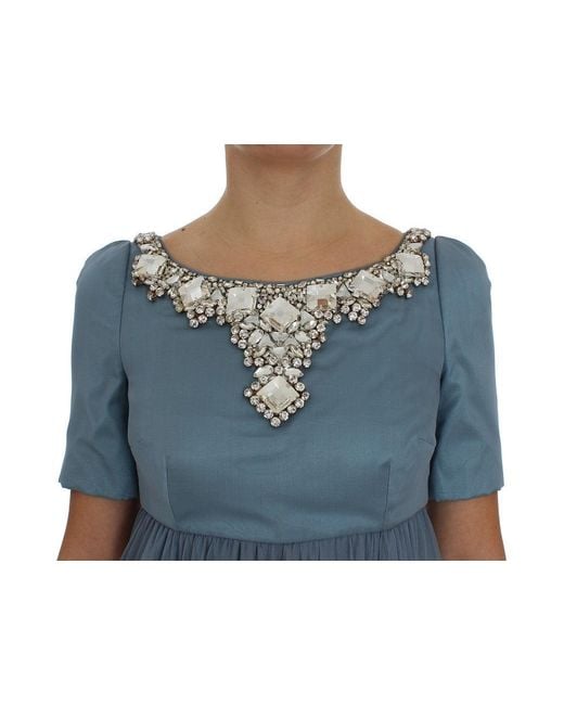 Dolce & Gabbana Blue Silk Crystal Sheath Gown Ball Dress