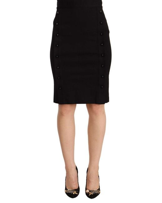 Gianfranco Ferré Black Gf Ferre High Waist Viscose Knee Length Pencil Cut Skirt