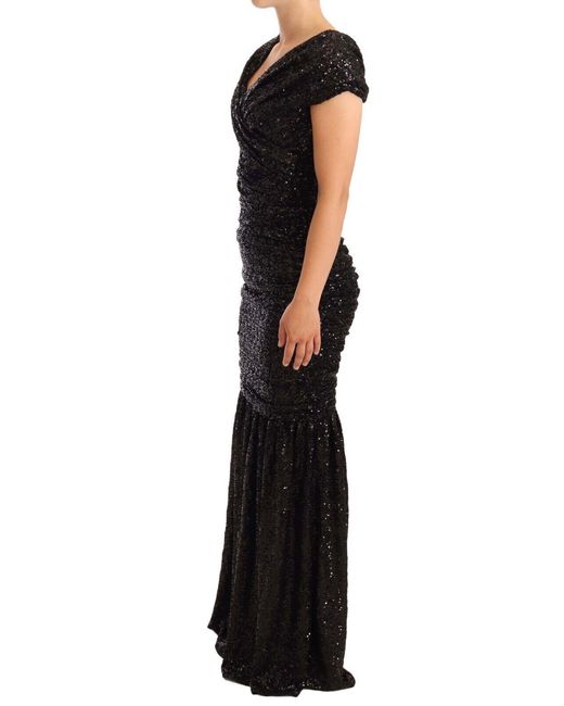 Dolce & Gabbana Black Elegant Sequined Open Shoulder Gown