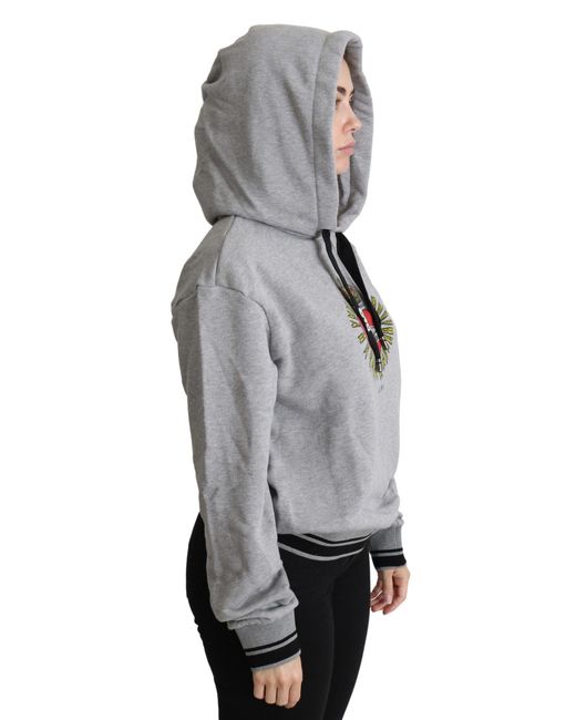 Dolce & Gabbana Gray Grey Printed Hooded Exclusive Logo Sweater